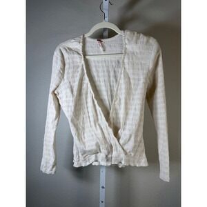 Free People Womens Textured Wrap Long Sleeve Top Cream Size‎ Small